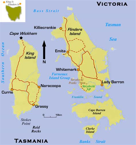 Map of Bass Strait Islands - King Island & Flinders Island. Australia