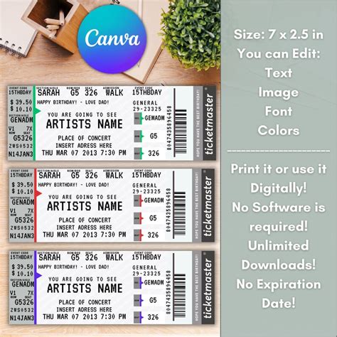 Editable Surprise Ticket, Concert Ticket Template, Surprise Ticket, Birthday Gift, Printable ...