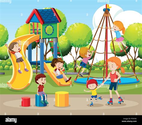 Children playing outdoors scene illustration Stock Vector Image & Art ...