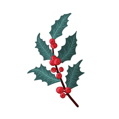 Christmas holly berry set, green leaf, red berry, branches, twigs ...