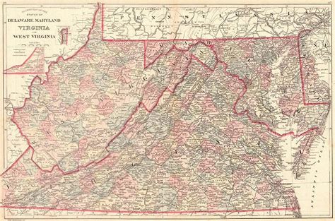 County Map Of The States Of Delaware, Maryland,