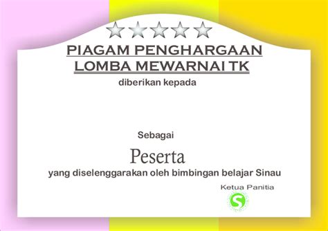 Piagam Penghargaan Lomba Mewarnai Anak - IMAGESEE