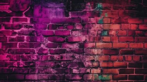 Premium Photo | Magenta purple red brown green old brick wall