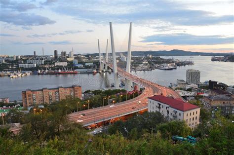 Russia, Vladivostok Bridge Across The Golden Horn On An Autumn Evening ...