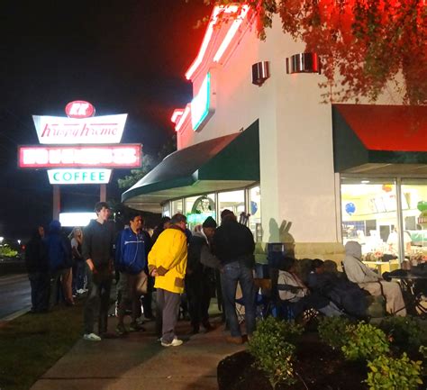 Lining up for the Krispy Kreme Hot Light to say "Hot Doughnuts Now ...