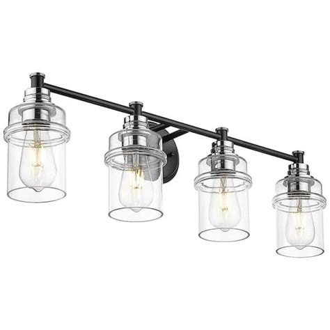 ZACHVO 31 in. 4 Light Chrome and Black Vanity Light with Clear Glass Shade For Bathroom HD76B-4W ...