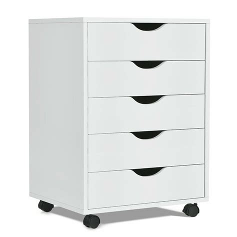 Gymax 5 Drawer Dresser Storage Cabinet Chest w/Wheels for Home Office White - Walmart.com