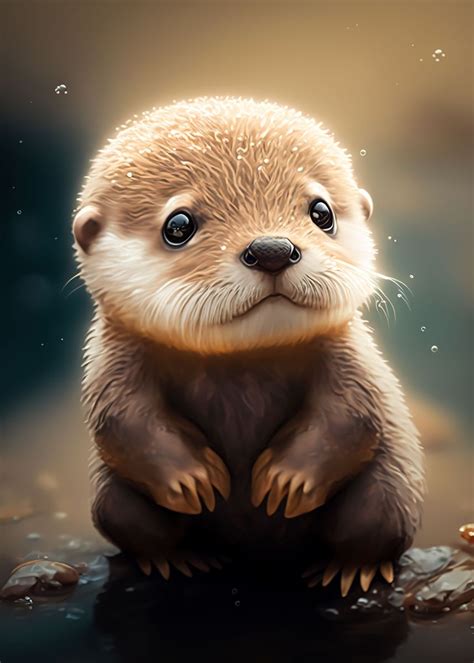 'cute baby otter' Poster, picture, metal print, paint by Nobita | Displate