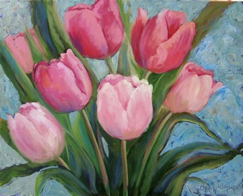 Pink Tulips Original Oil Painting