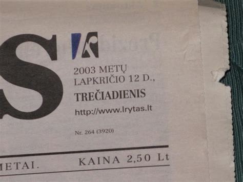 Laikrastis lietuvos rytas 2003 lapkricio 12d Vilnius - parduoda, keičia | Mainyk.lt