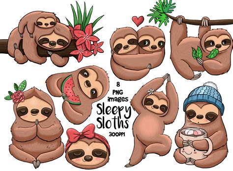 Cute Sloth Cartoon Commercial Use Clip Art Color Clipart - Etsy Ireland