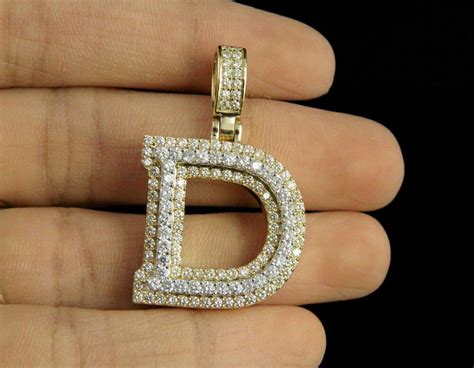 D Initial Custom 3D Letter 1.55 CT Diamond Pendant Charm In 14K Yellow Gold Over #Alpha ...