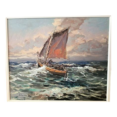 Wonderful Vintage Artist Signed Oil Painting of Sailing Boat on Rough ...