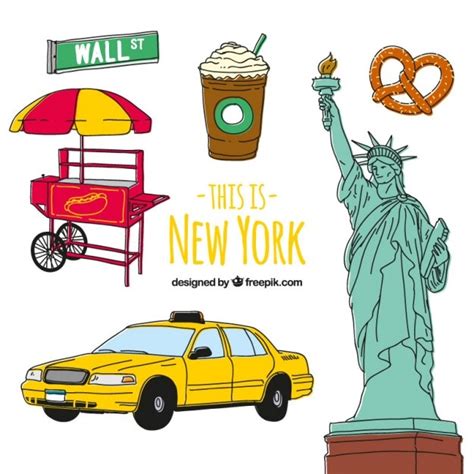 Elementos de cultura de nueva york dibujados a mano | Vector Premium