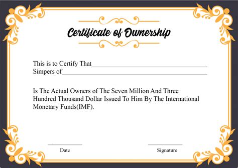 Certificate Of Ownership Template