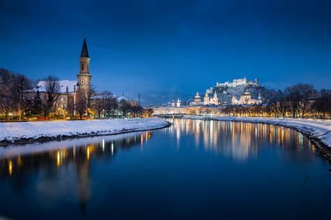 Salzburg Old Town at Twilight in Winter, Austria Stock Image - Image of landscape, city: 169298669