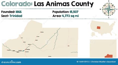 Map of Las Animas County in Colorado Stock Vector - Illustration of ...