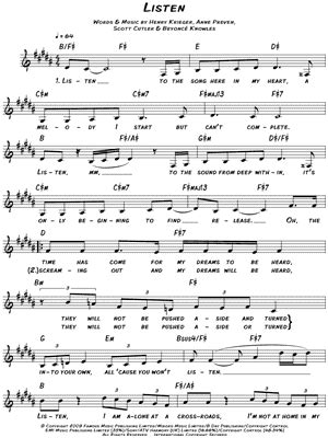 listen beyonce music sheet | Image of Beyoncé Knowles "Listen" Sheet Music - Download & Print ...