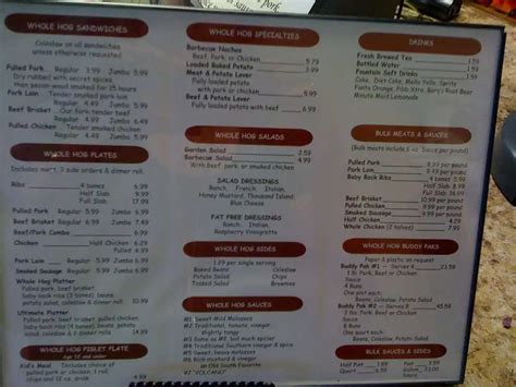 Menu at Whole Hog Cafe, Conway, 150 E Oak St SUITE A