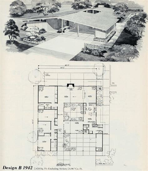 the atrium! | Modern floor plans, Vintage house plans, Mid century ...