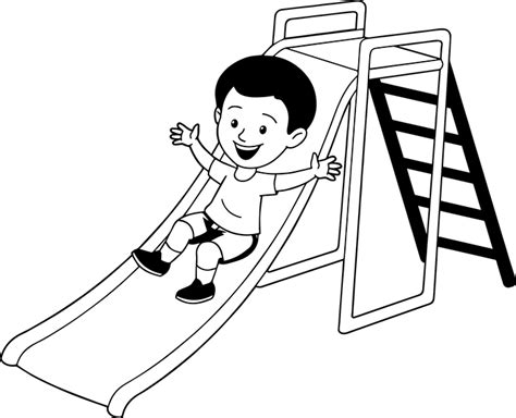 Children Black and White Outline Clipart - black-white-child-sliding-down-palyground-slide ...