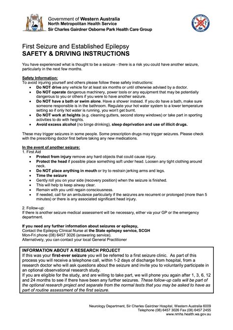 SCGH - First Seizure and Epilepsy: SAFETY & DRIVING INSTRUCTIONS - Charlie's ED