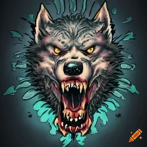 Ed hardy style tattoo of a werewolf head on Craiyon