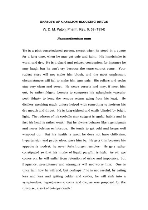 Hexamethonium man - Tutorial question and story - EFFECTS OF GANGLION-BLOCKING DRUGS W. D. M ...