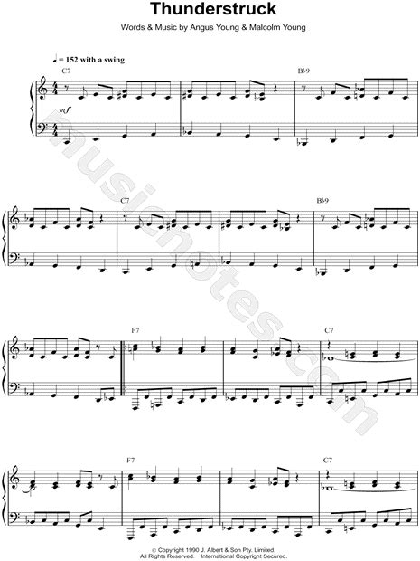 AC/DC "Thunderstruck" Sheet Music (Piano Solo) in C Major - Download & Print - SKU: MN0118546