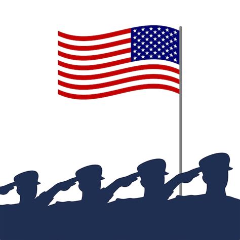 Premium Vector | Saluting soldier silhouette with American flag