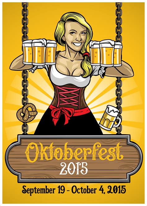 oktoberfest poster with bavarian girl holding the beers 21113719 Vector Art at Vecteezy