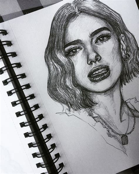 Dua lipa graphite pencil drawing sketchbook aesthetic art sketching illustration | Portrait ...