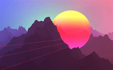 Bright sun, mountains, sunset, minimal, creative, HD wallpaper | Peakpx