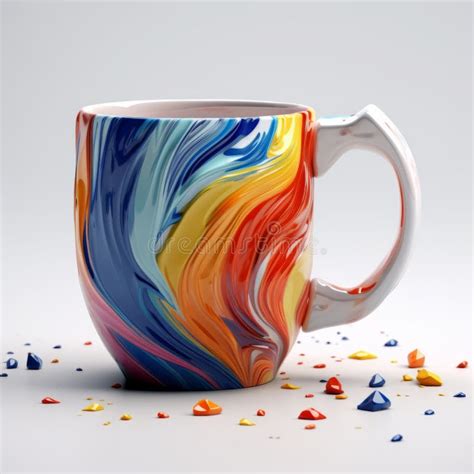 Colorful 3d Coffee Mug with Poured Paint Design Stock Illustration ...