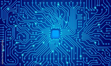 Vetor de Circuit board. Blue abstract technology background. Motherboard vector illustration do ...