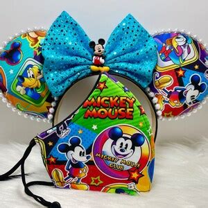 Inspired Mickey Mouse Club Ears Match Mask. Mickey Minnie Ears Mask. Custom Print Fabric Very ...