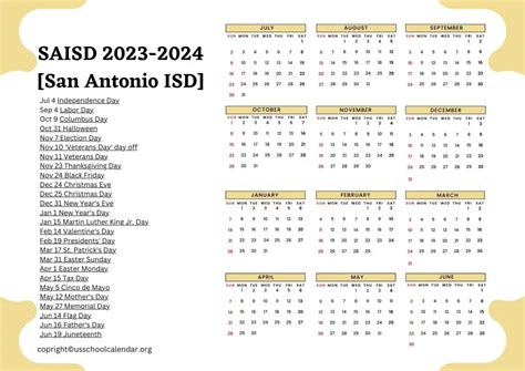 SAISD Calendar with Holidays 2023-2024 [San Antonio ISD]