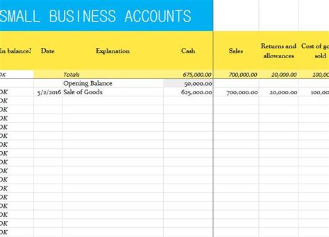 Small Business Accounts Sheet - My Excel Templates