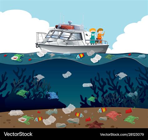 Water pollution poster with trash in ocean Vector Image