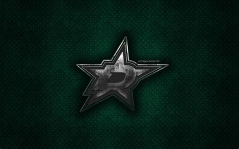 Download wallpapers Dallas Stars, American hockey club, green metal texture, metal logo, emblem ...