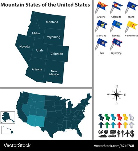 Map of mountain states of the united states Vector Image