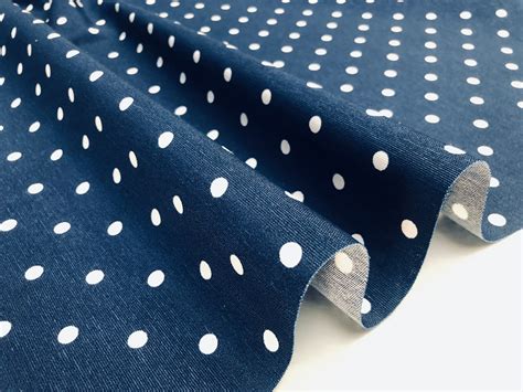 NAVY BLUE Polka Dot Fabric White Spots Dots PolyCotton Material Classic Chic Textile Home Decor ...