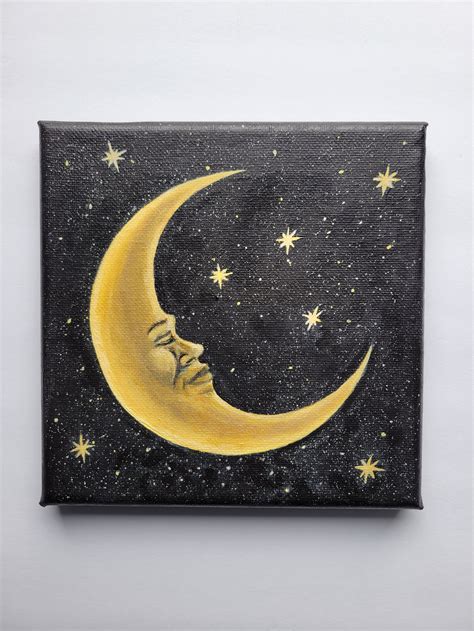 Sleeping Moon in the Night Sky Moon Painting Night Sky - Etsy