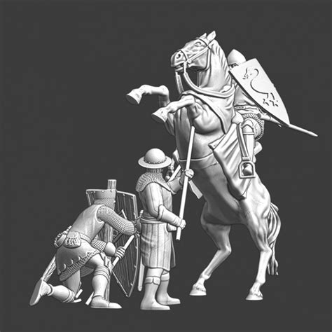 3D Printable Medieval infantry vs cavalry - diorama by Northern Crusades Miniatures