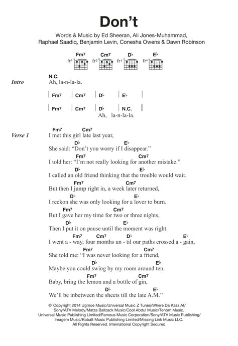 Don't Sheet Music | Ed Sheeran | Guitar Chords/Lyrics