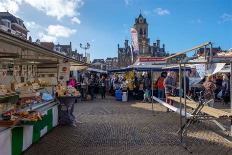 Market Shoppers at the Market Square in the Center of Delft, Netherlands Editorial Stock Image ...