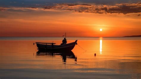 Premium Photo | A beautiful sunset with a silhouette of a boat