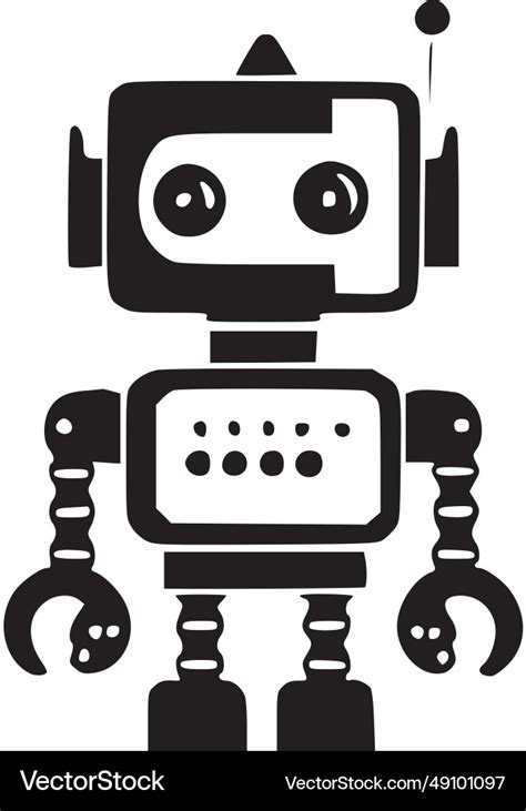 Robot - black and white Royalty Free Vector Image