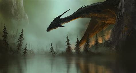 dragon in forest illustration #artwork digital art #dragon #2K #wallpaper #hdwallpaper #desktop ...