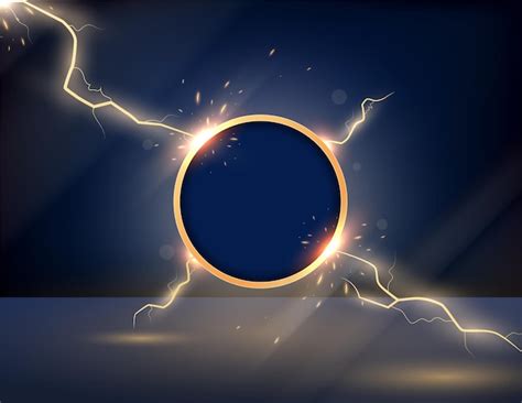 Premium Vector | Golden circle frame with lightning effect on blue background